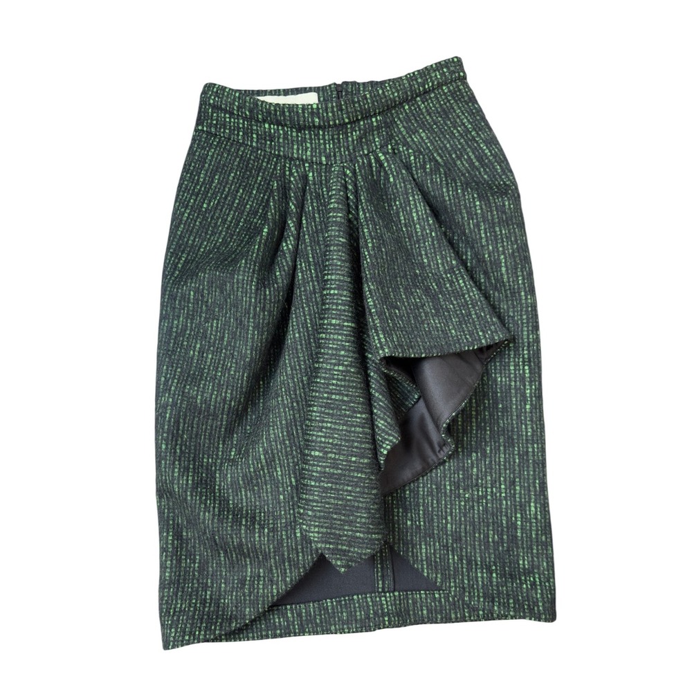 Tish Cox Skirt Ruffle Front Gathered‎ Heavy Fabric Tweed Modern Statement XXS